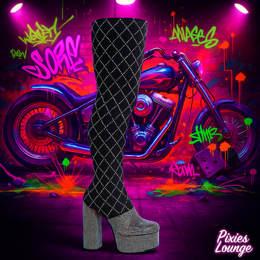 Spectera Cape Robbin Rebel Crystal Thigh-High Boots