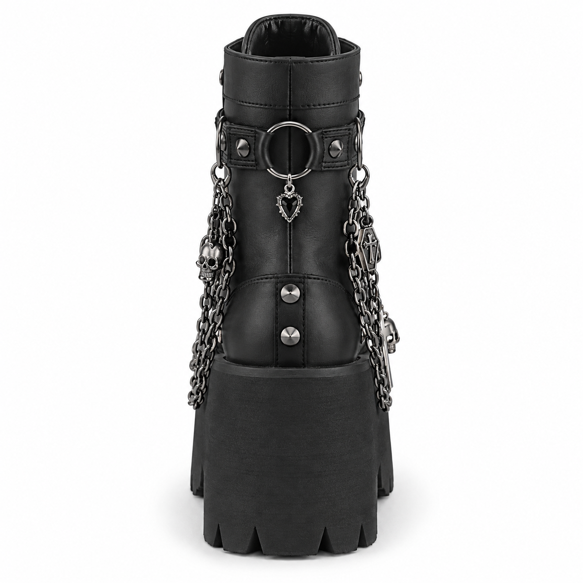Demonia Ashes-52 | Skull & Chain Platform Combat Boots | Black