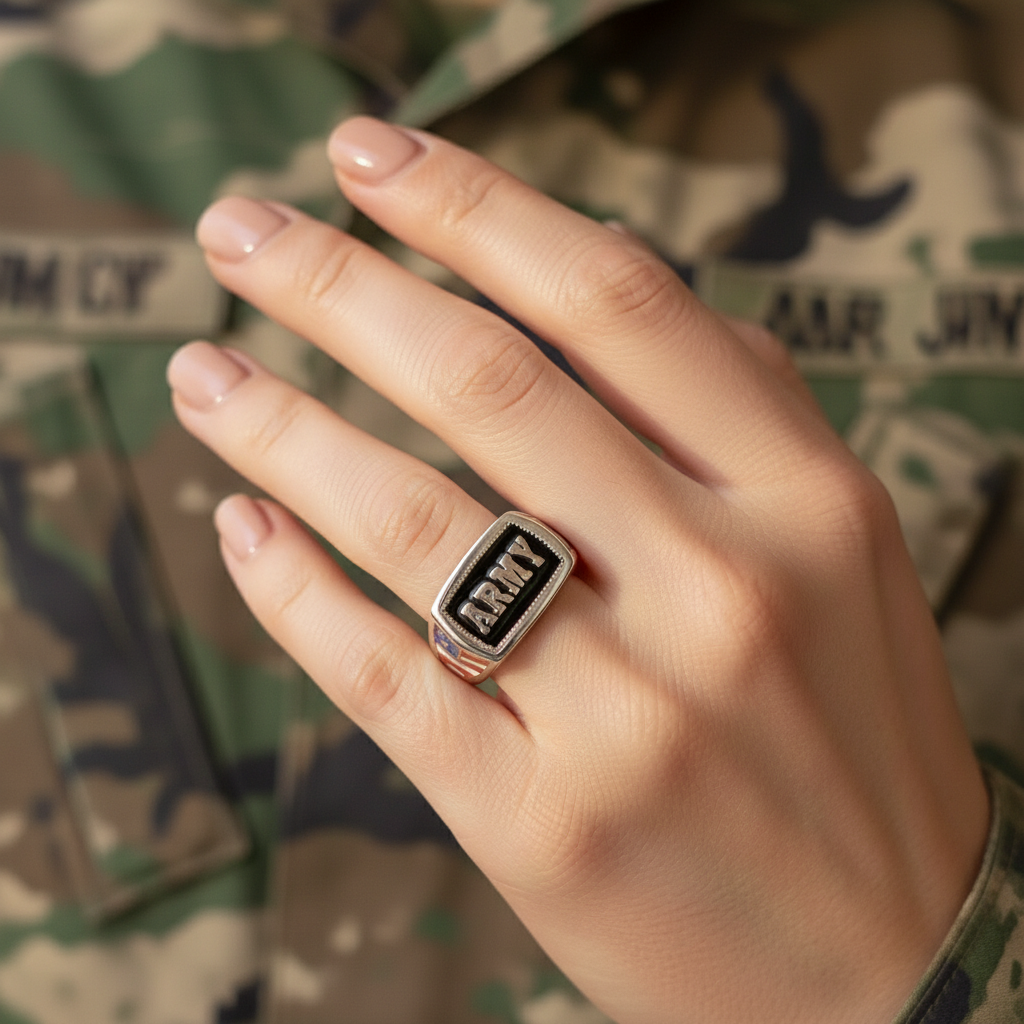SK1836 Ladies Or Men's Army Ring Enameled American Flag Stainless Steel Military Jewelry
