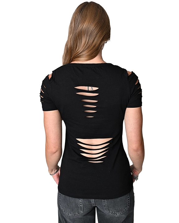 Liberty Wear Devilish Skull & Serpent Distressed Cutout Tee | 272286
