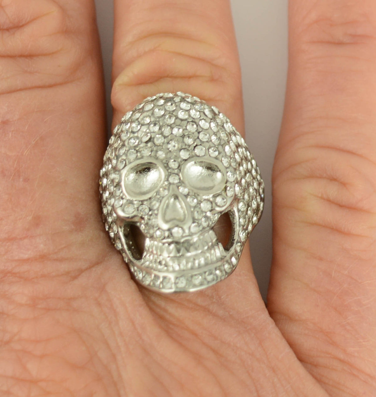 SK1065 Ladies Bling Covered Skull Imitation Diamond Ring Stainless Steel Motorcycle Jewelry Size 5-9