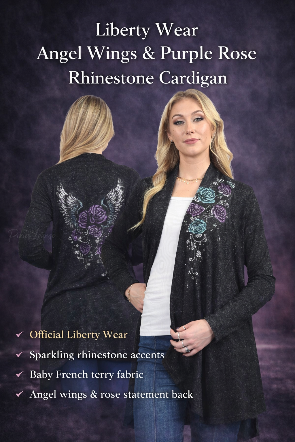 Liberty Wear “Heaven & Steel” Rose Wing French Terry Cardigan