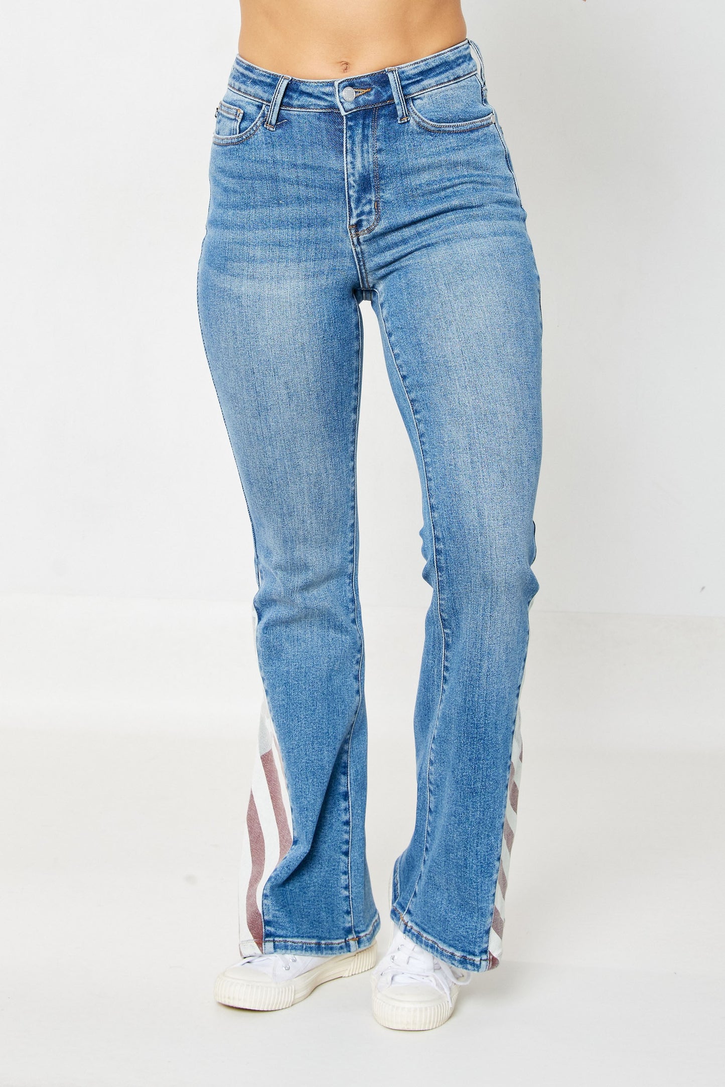 Judy Blue 88659 High Waist Flare Jeans – American Flag Panel Bootcut Denim