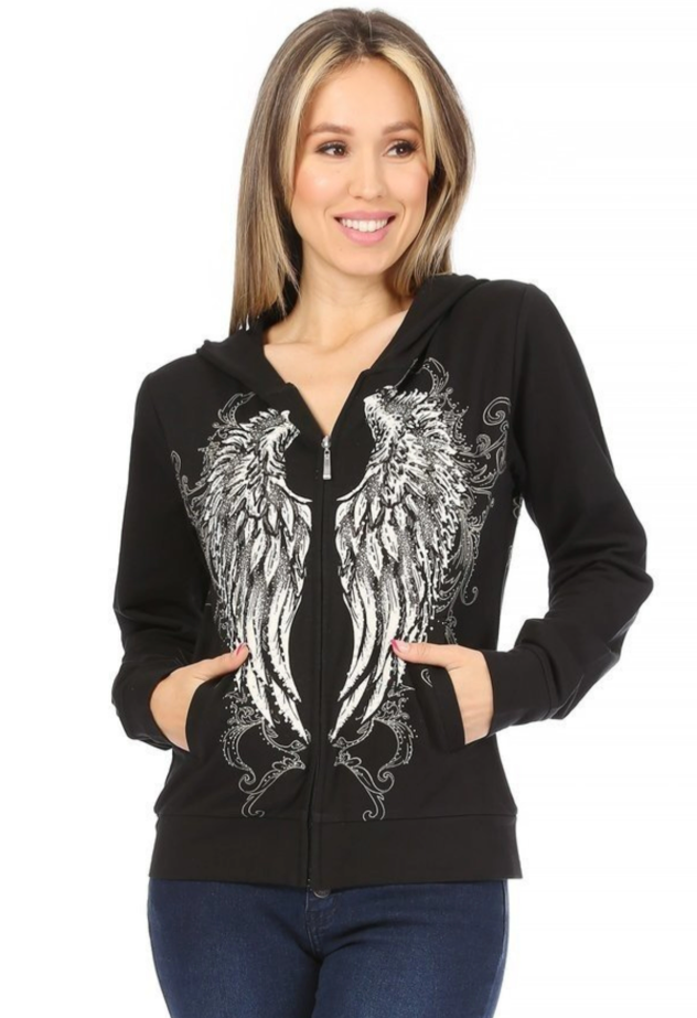 Platinum Plush “Protector” Angel Wings Long Sleeve Hoodie
