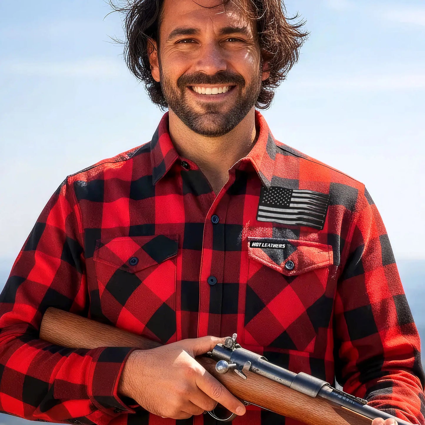 Hot Leathers Men's 'Bullets' Black/Red Cotton Flannel Shirt - Button Front - Riding/Casual/ Work Wear - FLM2110