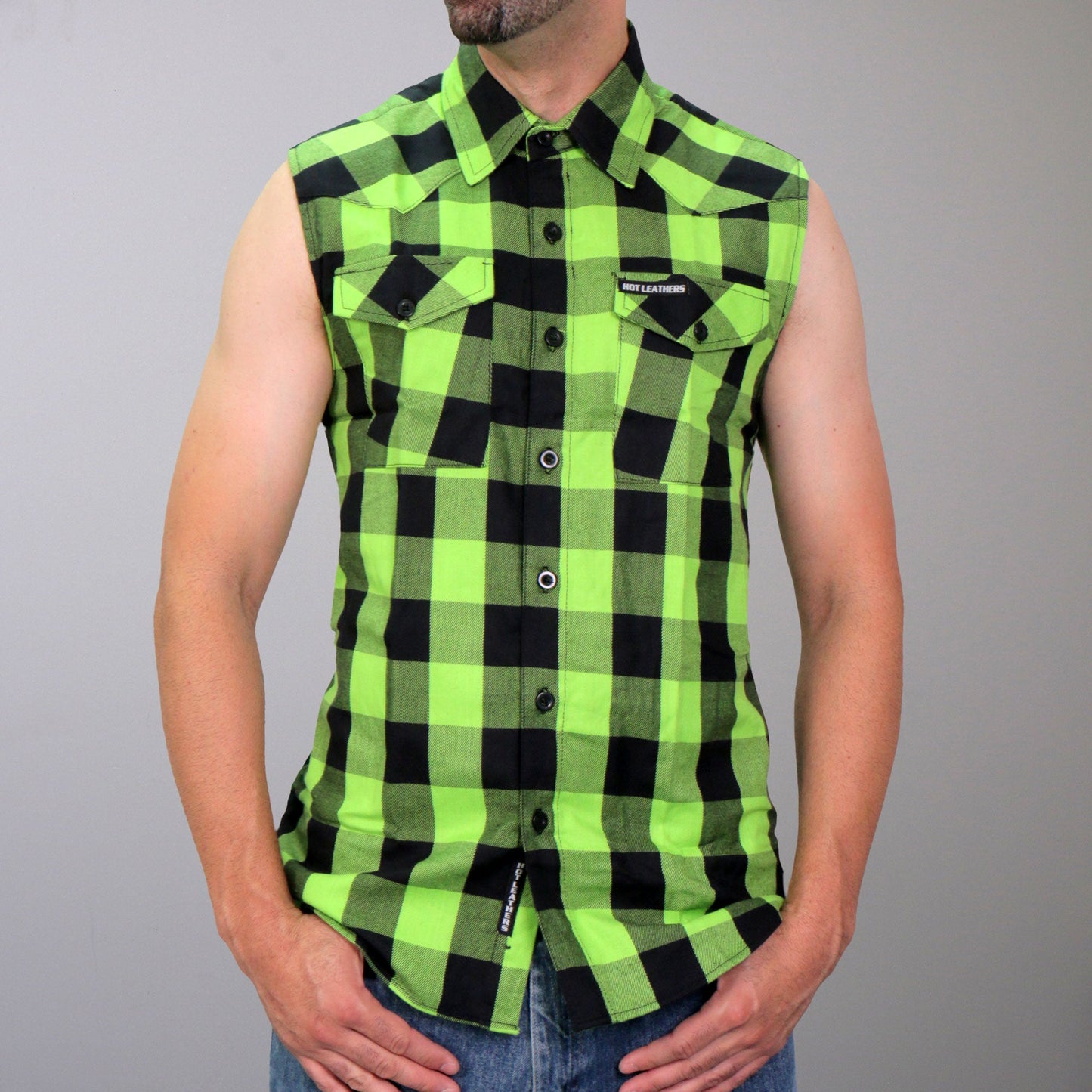 Hot Leathers Men's 'Shredder' Black/Green Cotton Flannel Shirt - Button Front - Riding/Casual/ Work Wear - GMS3492