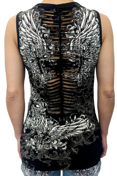 Dark Flight Slashed Back Rhinestone Top