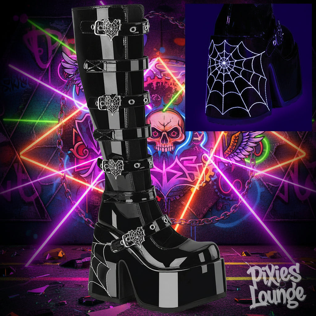 Demonia Camel-223 UV Buckle Up Chunky Boot