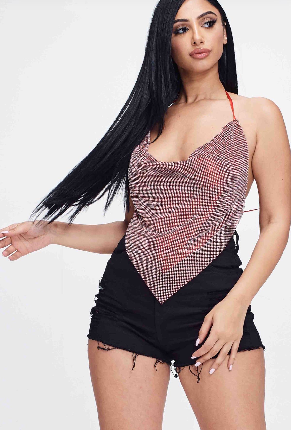 Stargazing Backless Cowl Neck Rhinestone Festival Top