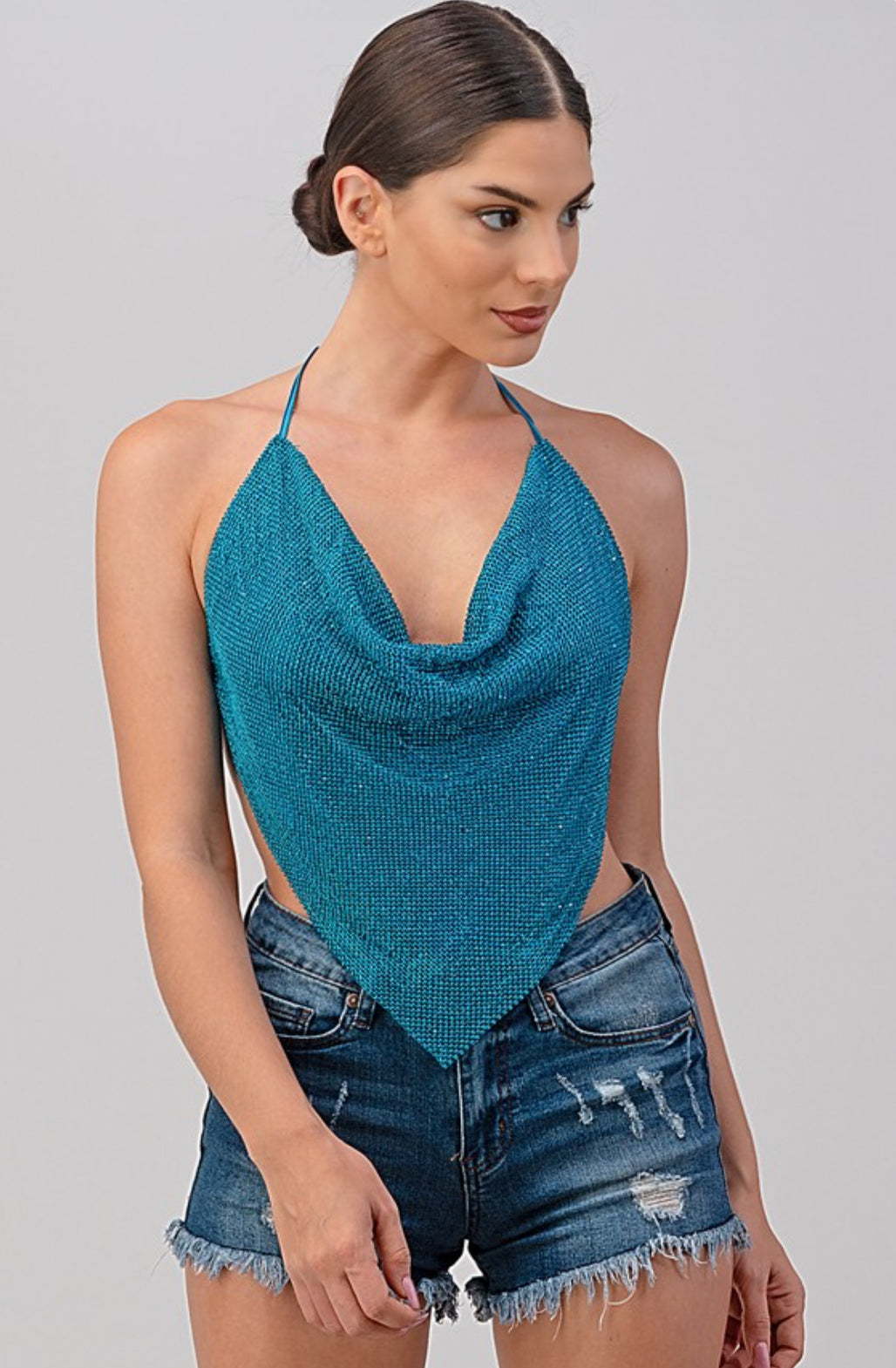 Stargazing Backless Cowl Neck Rhinestone Festival Top
