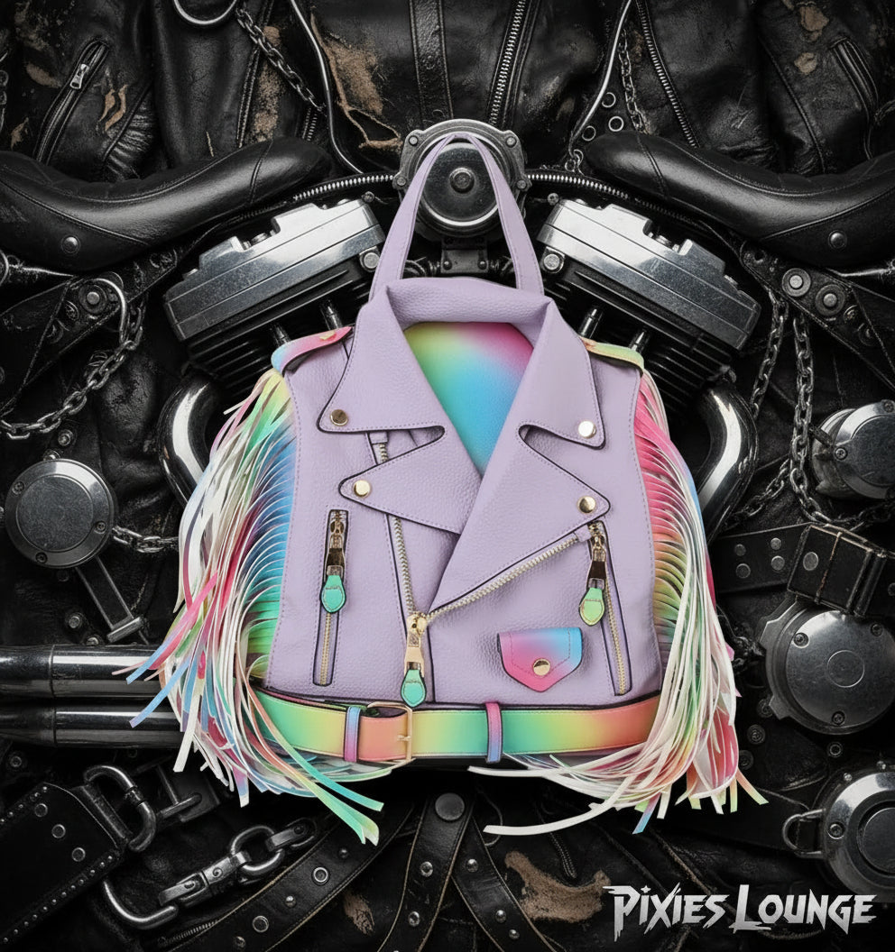 Rainbow Fringe Motorcycle Jacket Handbag