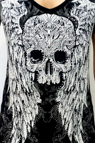 Women's Platinum Plush Watching Over Me Skull Cold Shoulder Top