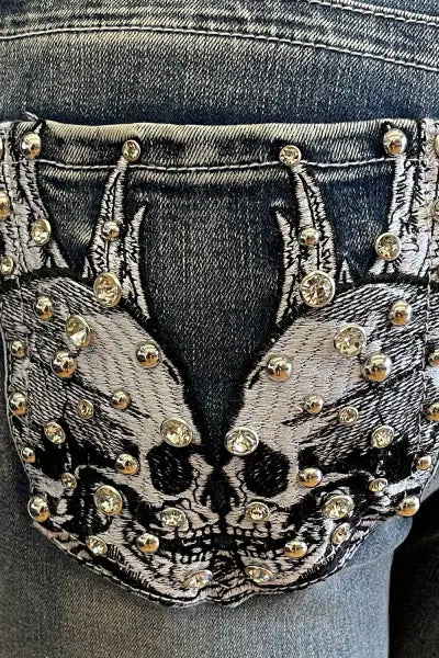 Women's Platinum Plush Biker Rhinestone Jeans “Rebel Revival”