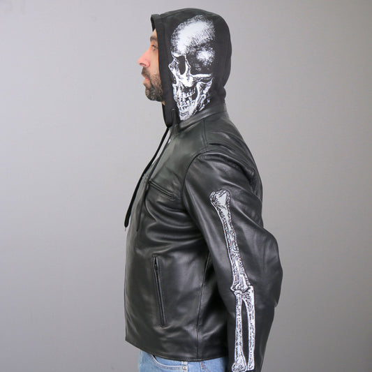 Hot Leathers JKM1031 Men’s Biker ‘Skull and Bones’ Leather Motorcycle Jacket with Flannel Lining