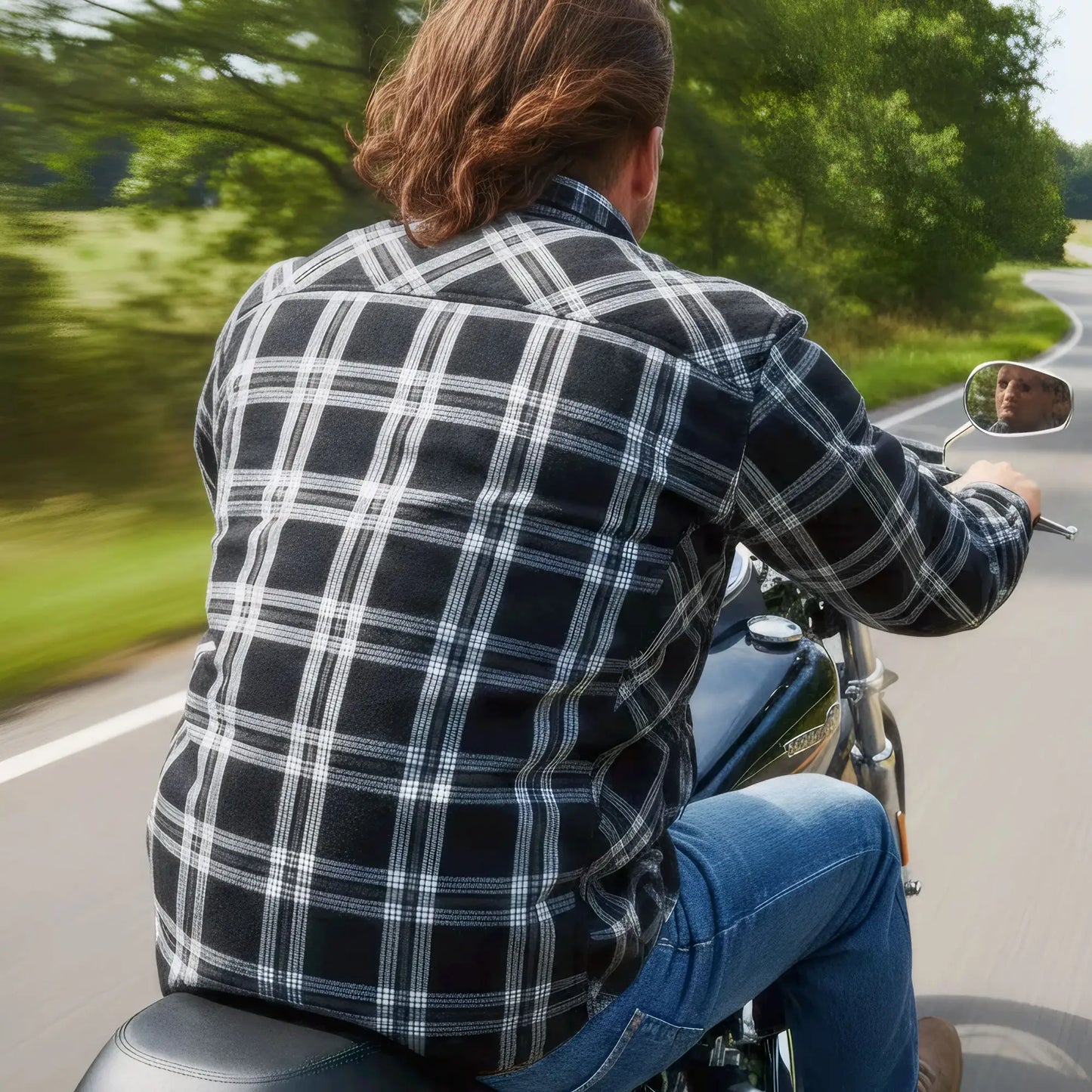 Hot Leathers Men's 'Road Wolf' White/Black Cotton Flannel Shirt - Button Front - Riding Protective Wear - JKM3002