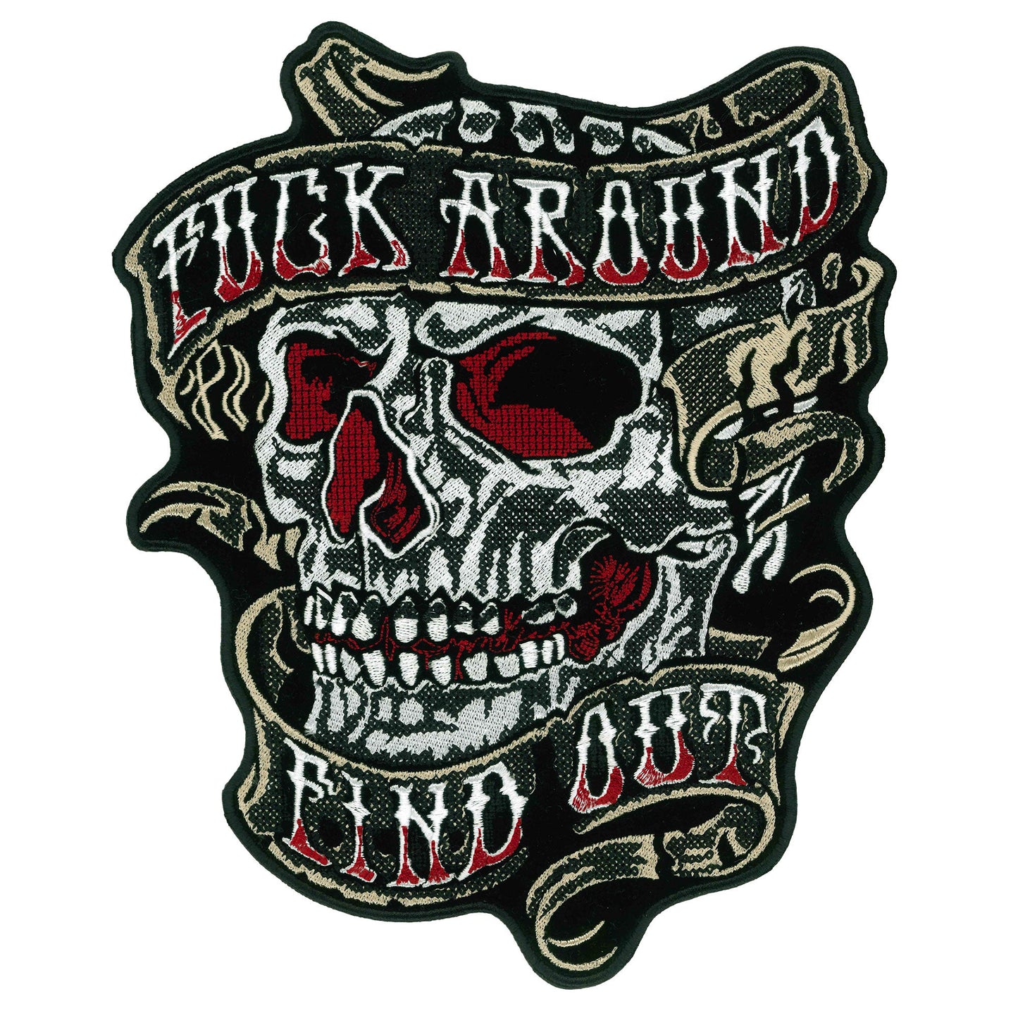 Hot Leathers Fuck Around Find Out Skull 10 Embroidered Patch - 10" x 8" - Iron-On or Sew-On - PPQ2649