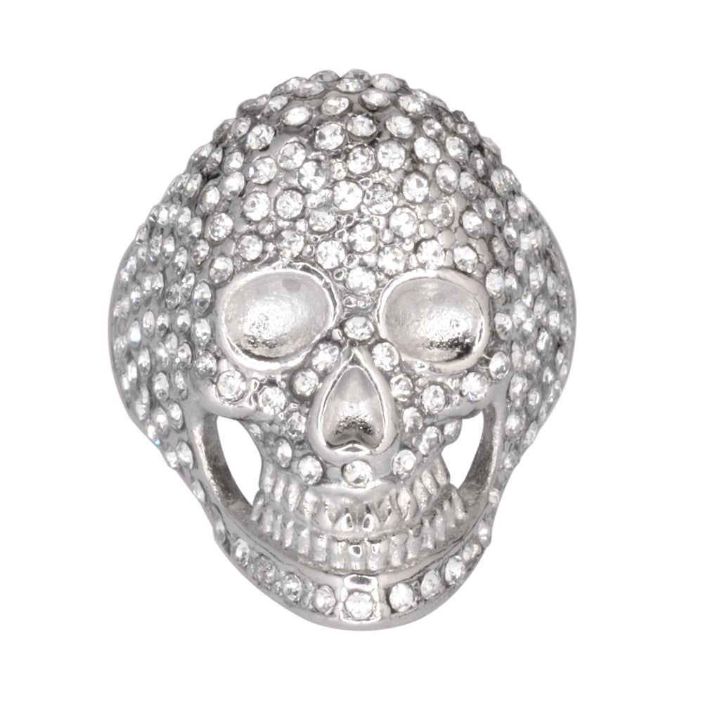 SK1065 Ladies Bling Covered Skull Imitation Diamond Ring Stainless Steel Motorcycle Jewelry Size 5-9