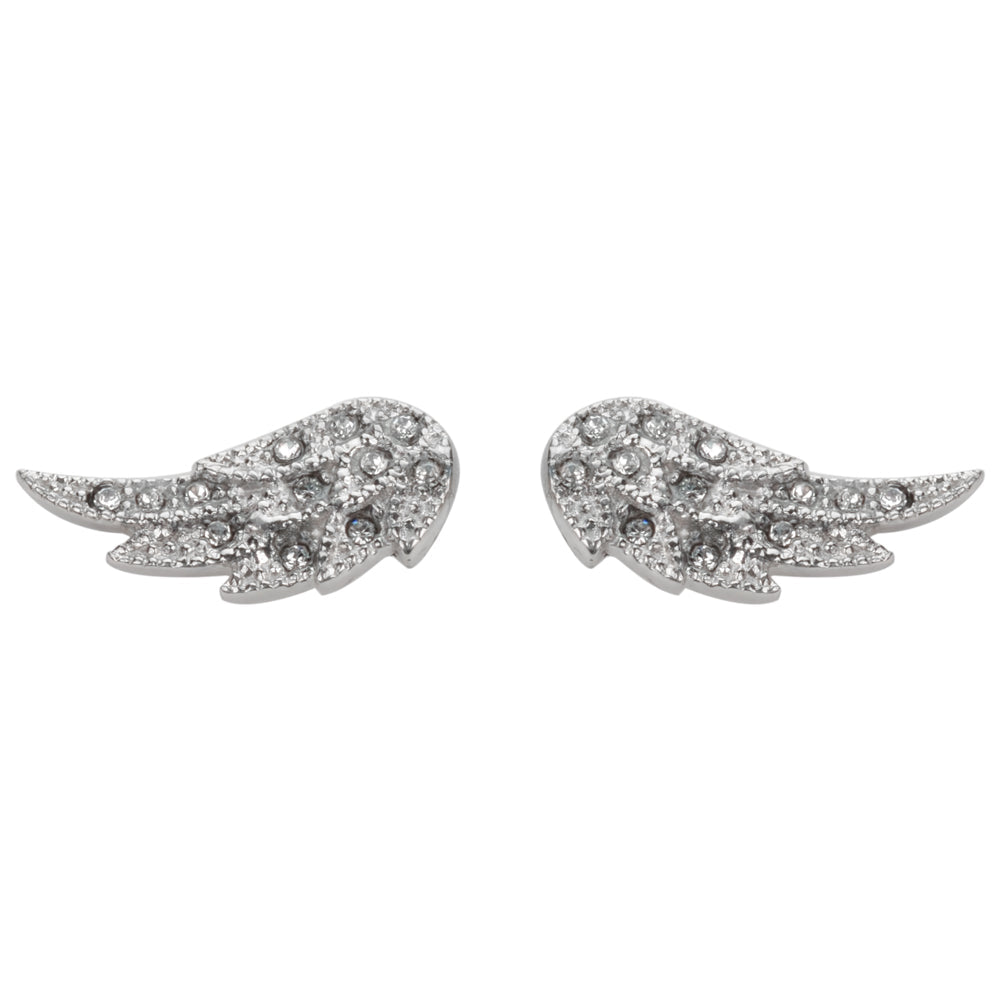 SK1520 Angel Wing Bling Earrings Silver Tone Imitation Diamonds Stainless Steel Motorcycle Biker Jewelry