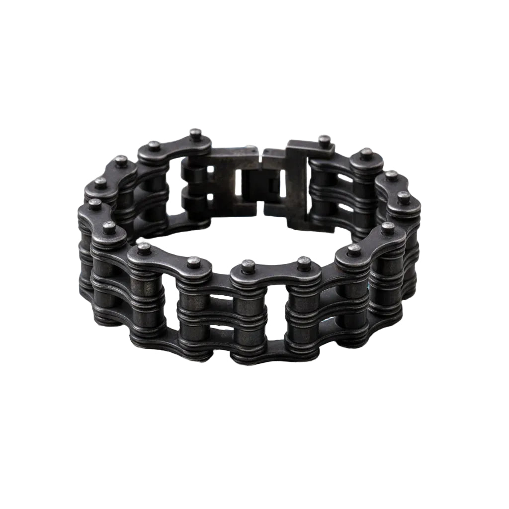 SK1703 1" Wide Distressed Antique Finish Men's Stainless Steel Motorcycle Chain Bracelet