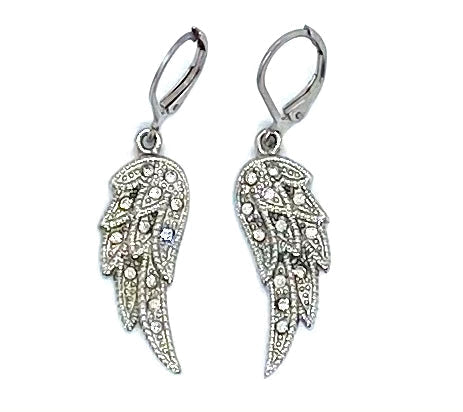 SK2235B Wing Earrings Bling Lever Back