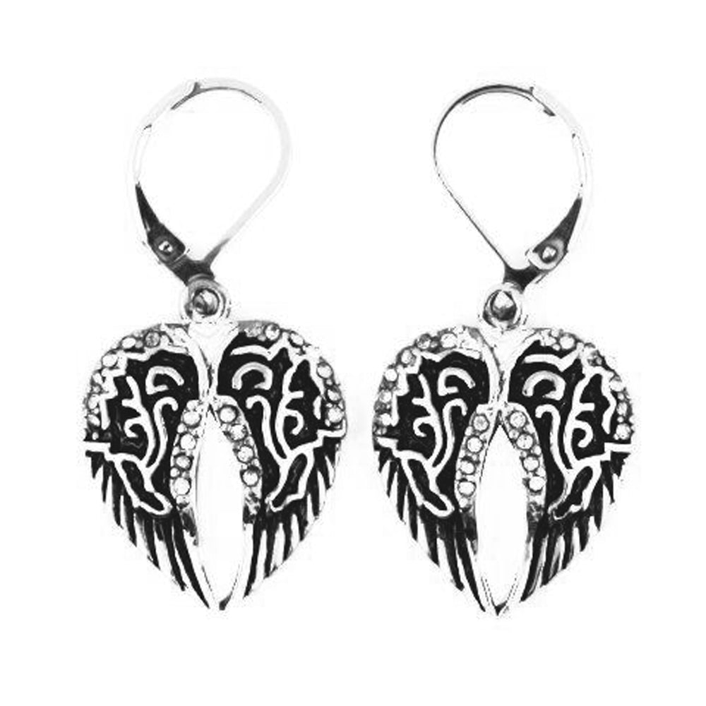 SK2294 Wing Bling Earrings Lever Back Imitation Diamonds Stainless Steel