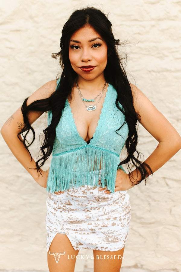 Lace Fringe Sleeveless V Neck Top by Lucky & Blessed