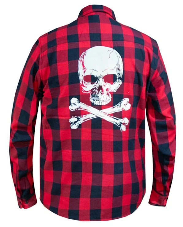 UNIK TW230 | Ride or Die Reflective Skull Biker Flannel ā Red & Black