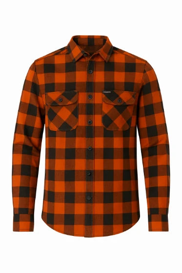 UNIK Mens Reflective USA Flag Black and Orange Flannel Shirt