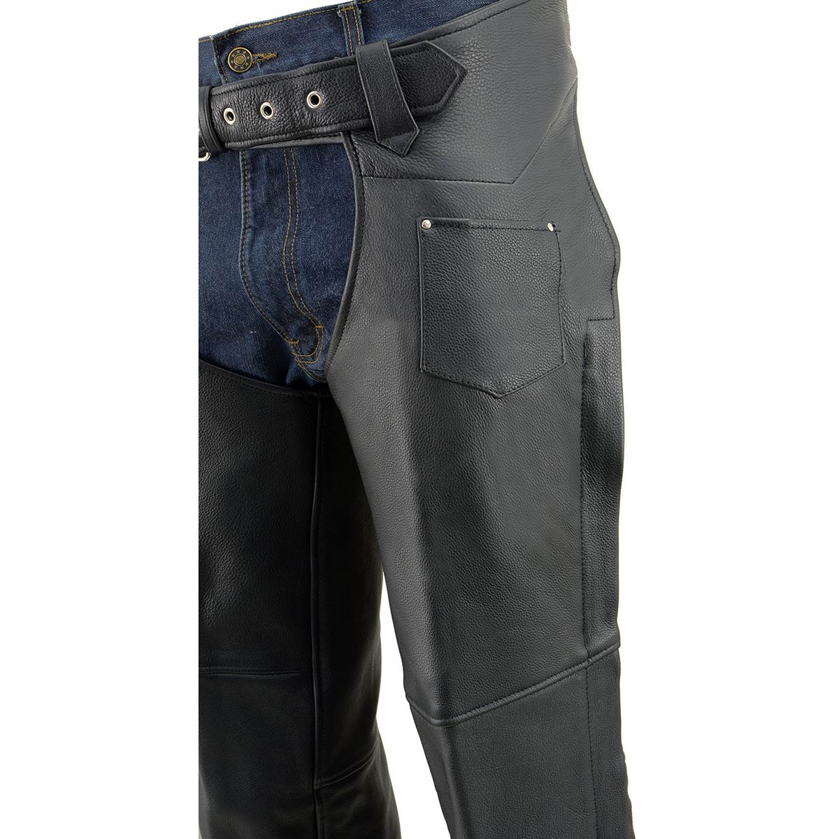 Milwaukee Leather Chaps for Men's Black Premium Leather Fully Lined Motorcycle Chaps w/ Front Coin Pocket-ML1115