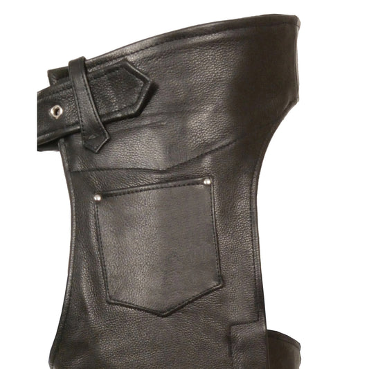 Milwaukee Leather Chaps for Men's Black Premium Leather Fully Lined Motorcycle Chaps w/ Front Coin Pocket-ML1115