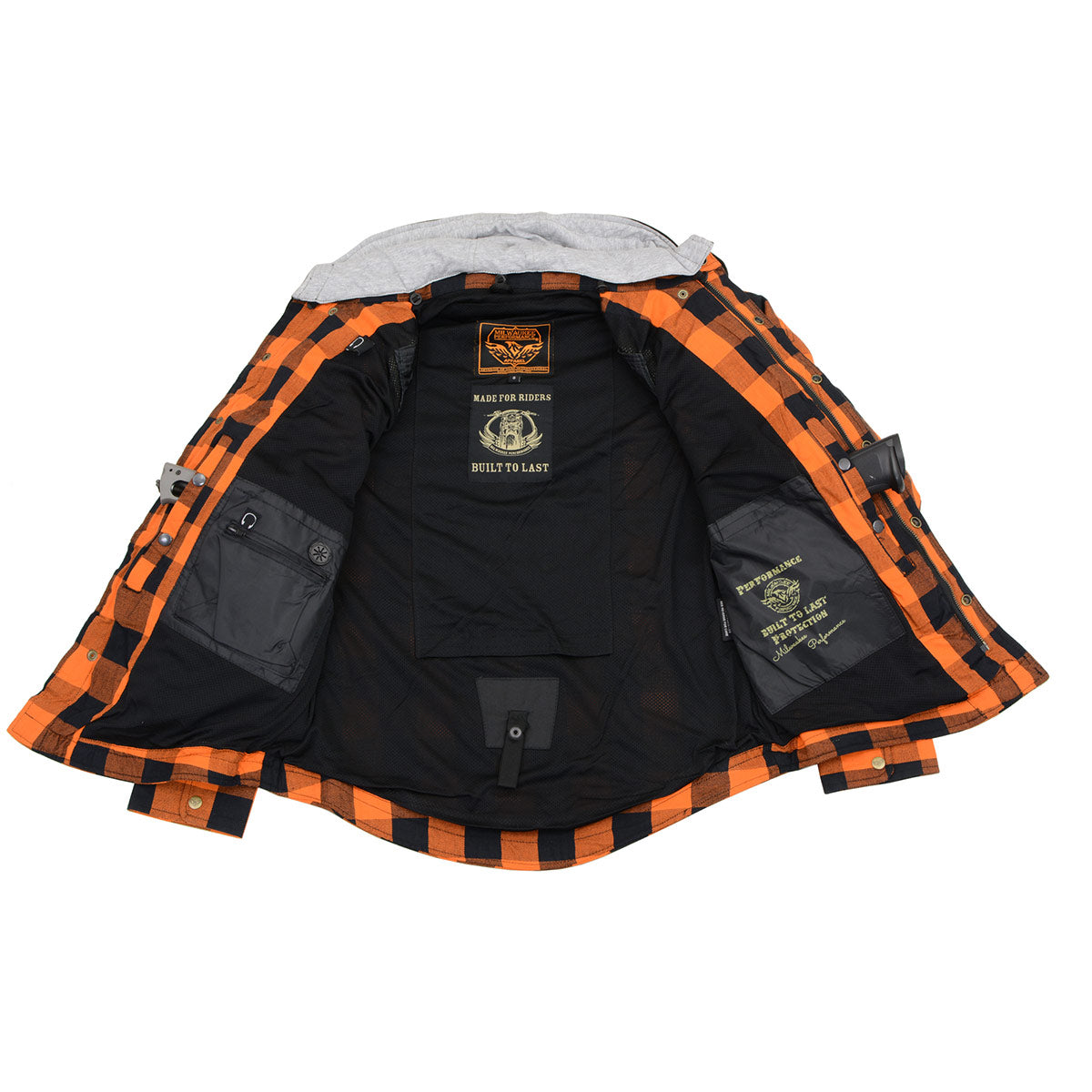 Milwaukee Leather Men's Titans Orange Hooded CE Armored Flannel Shirt with Aramid Reinforced Zones - MPM1642