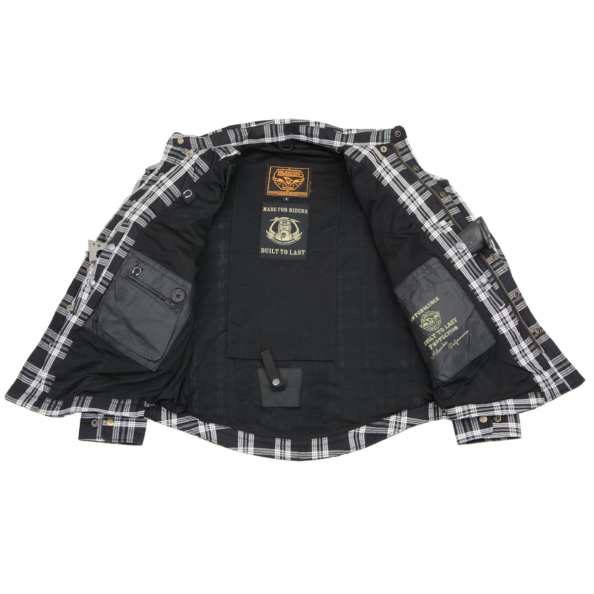 Milwaukee Leather Men's Stormbane Black/White CE Armored Flannel Shirt with Aramid Reinforced Zones - MPM1646