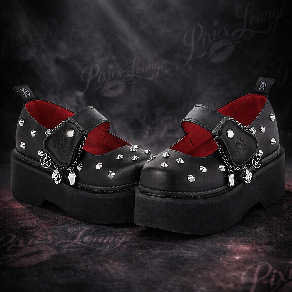 Demonia Rebel-01 Studded Charm Platform Mary Jane