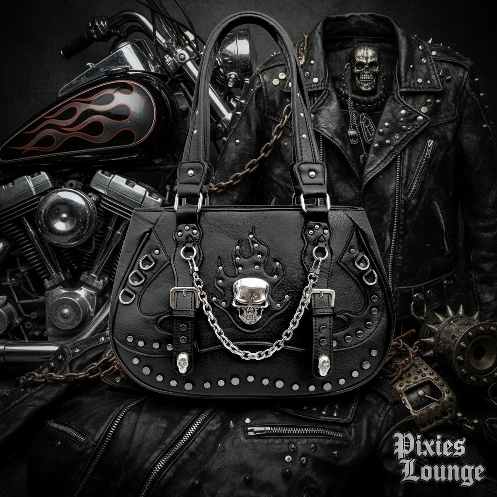 3D Flames Chained Skull Handbag