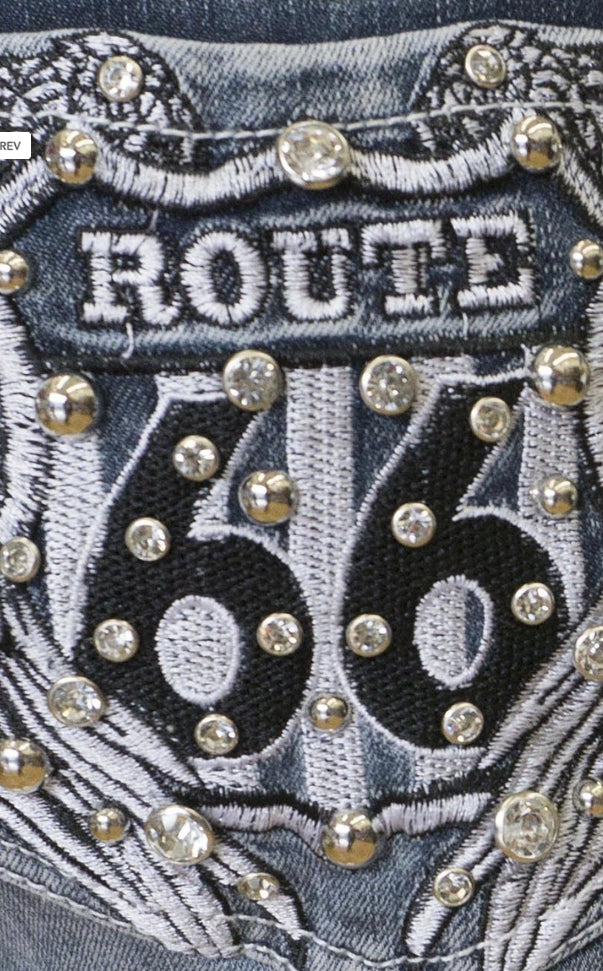 Women's Platinum Plush Route 66 Embellished Denim Shorts
