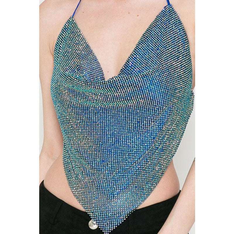 Women's Lydia USA Rhinestone Tie Back Halter