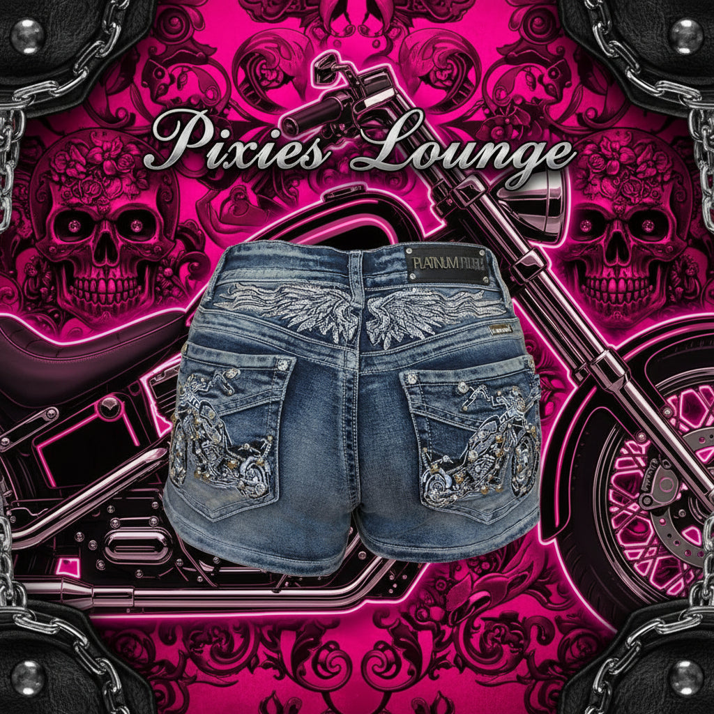 Women's Platinum Plush Riding Free Motorcycle Rhinestone Embellished Shorts