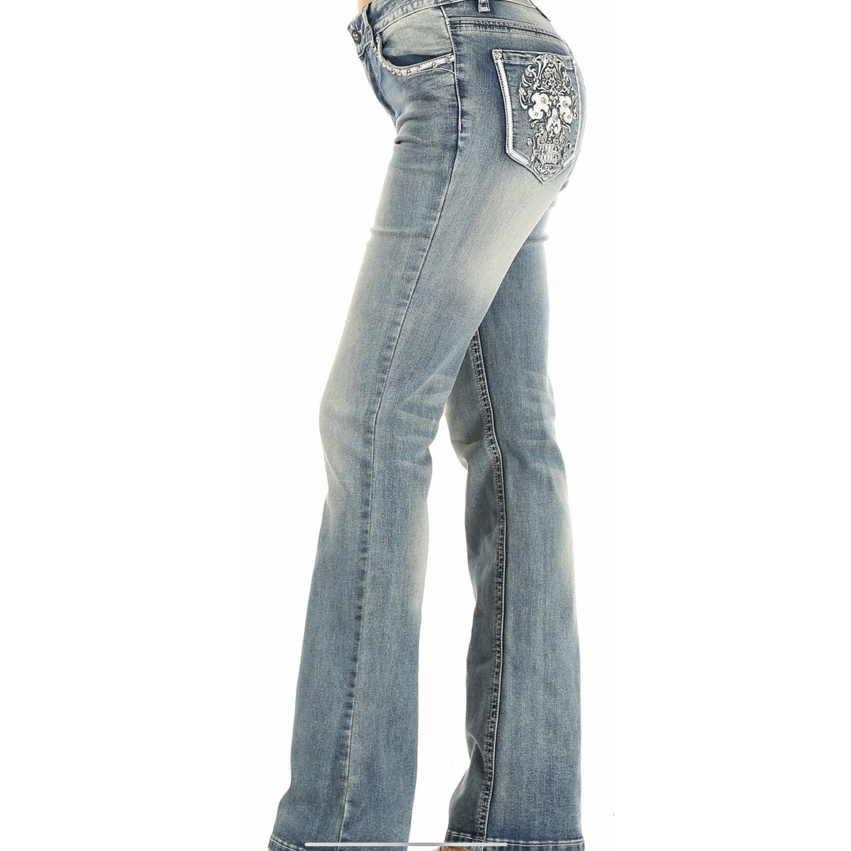 Women's Platinum Plush Candy Sugar Skull Rhinestone Embellished Jeans
