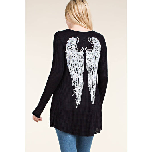 LONG SLEEVE TOP WITH WINGS AND STONES