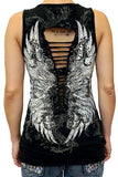Platinum Plush “Midnight Wings” Biker Tank Top with Rhinestone Accents