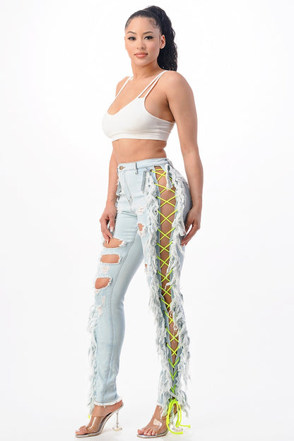 Purple Candy Electric Rebel Neon Lace-Up Rally Jeans