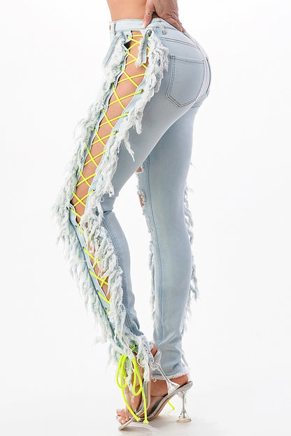 Purple Candy Electric Rebel Neon Lace-Up Rally Jeans