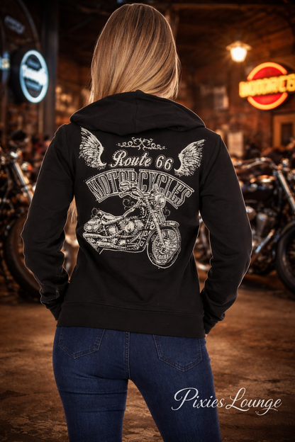 Women's Platinum Plush Route 66 Motorcycle Zip Hoodie