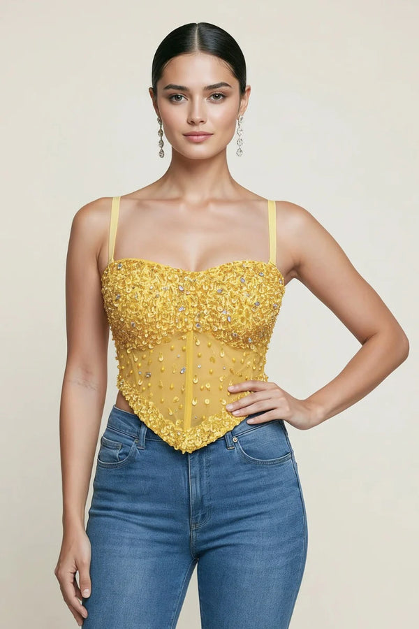 Sequin Luxe Corset Top – Rhinestone Beaded Bustier (Multiple Colors)