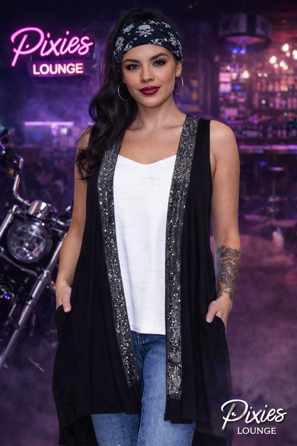 Vocal Glam Edge Embellished Open-Front Vest