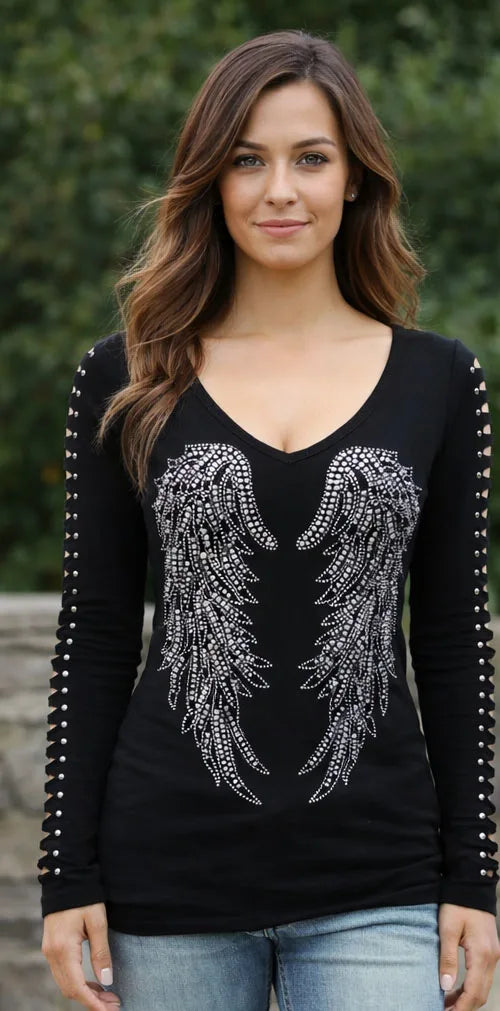 Women's Platinum Plush Phoenix Steel Wing Rhinestone Top
