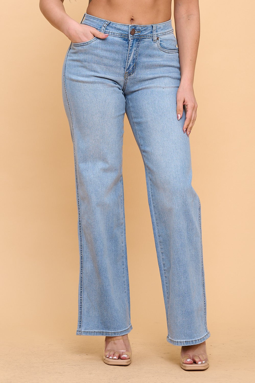 RS1011 Blue High Waist Wide Leg Jeans – Stretch Denim Flare Pants for Women