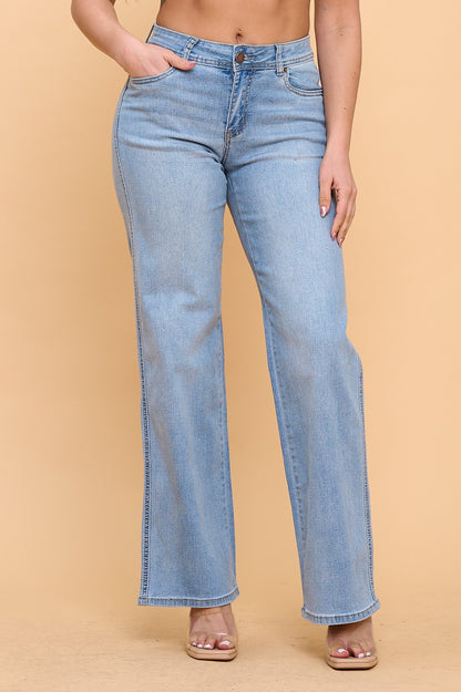 RS1011 Blue High Waist Wide Leg Jeans – Stretch Denim Flare Pants for Women