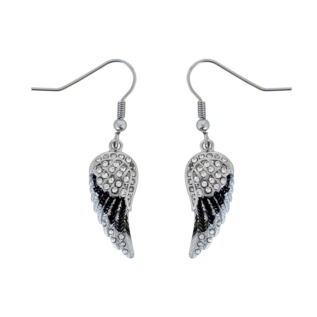 SK2537 Mini Black Painted Winged French Wire Earring White Imitation Crystals