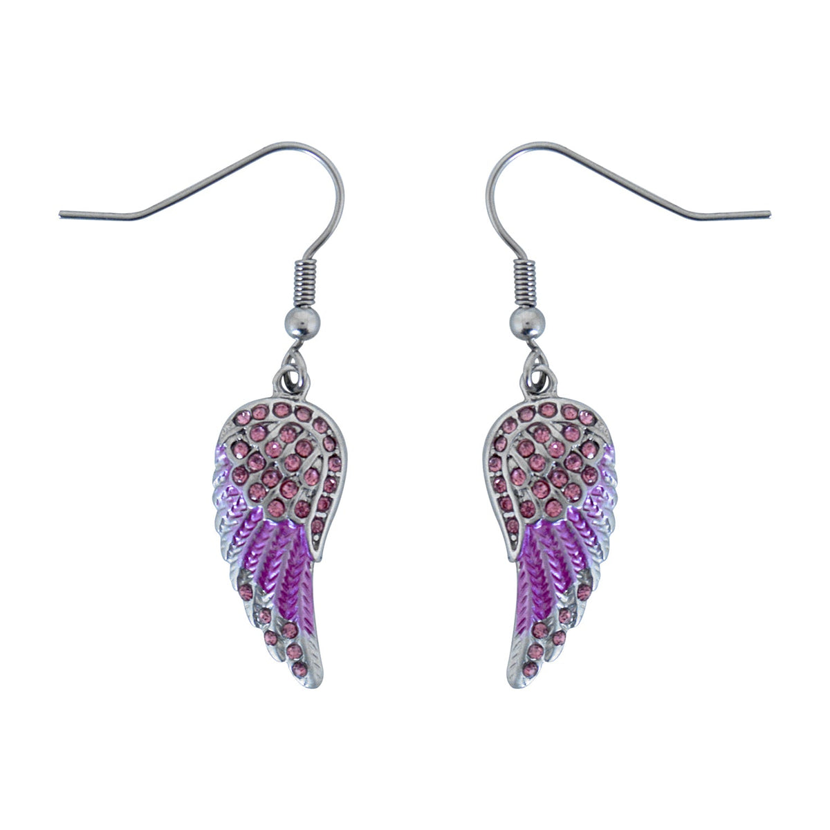 SK2538 Mini Pink Painted Winged French Wire Earring White Imitation Crystals